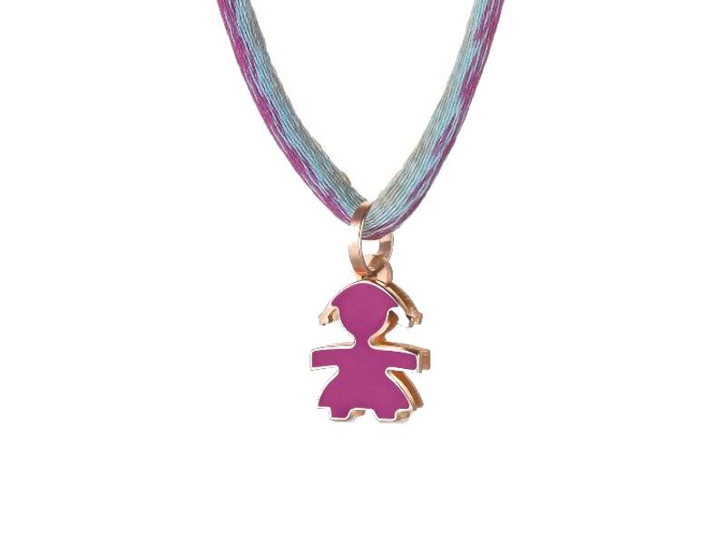 CIONDOLO SAGOMA BIMBA IN ORO ROSA 9KT CON SMALTO VIOLA I MINI LE BEBE' LBB055-VIO